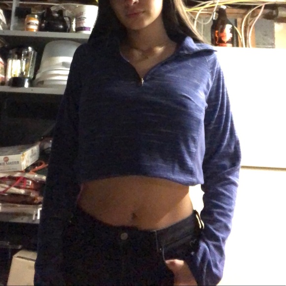 Blue/purple fleece quarter zip athletic sweater - Picture 1 of 3